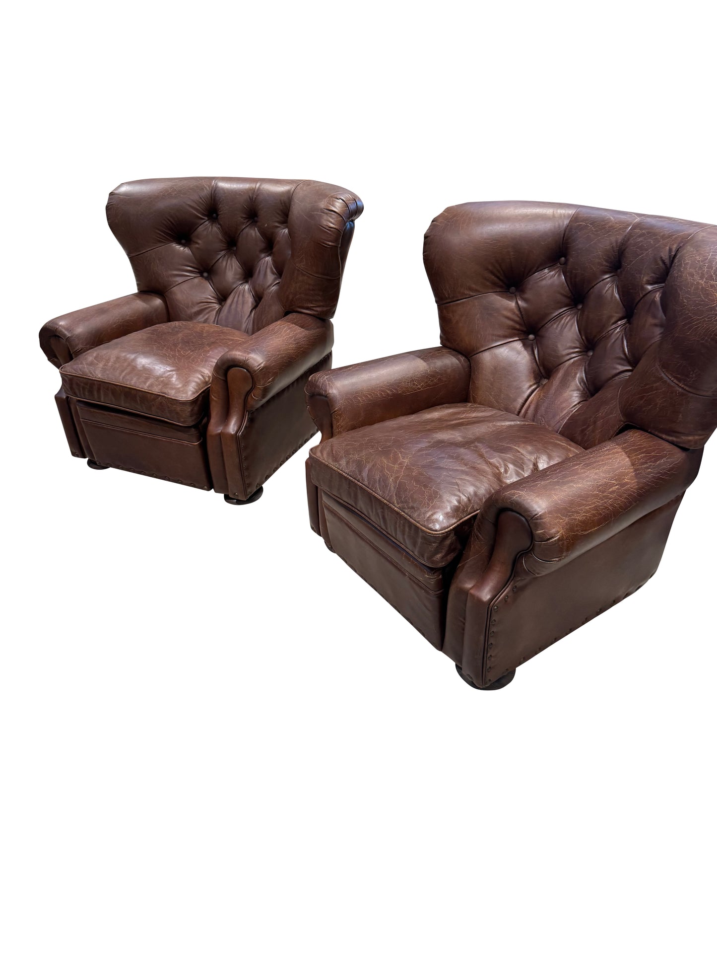 Churchill recliner down nailheads vintage leather cigar