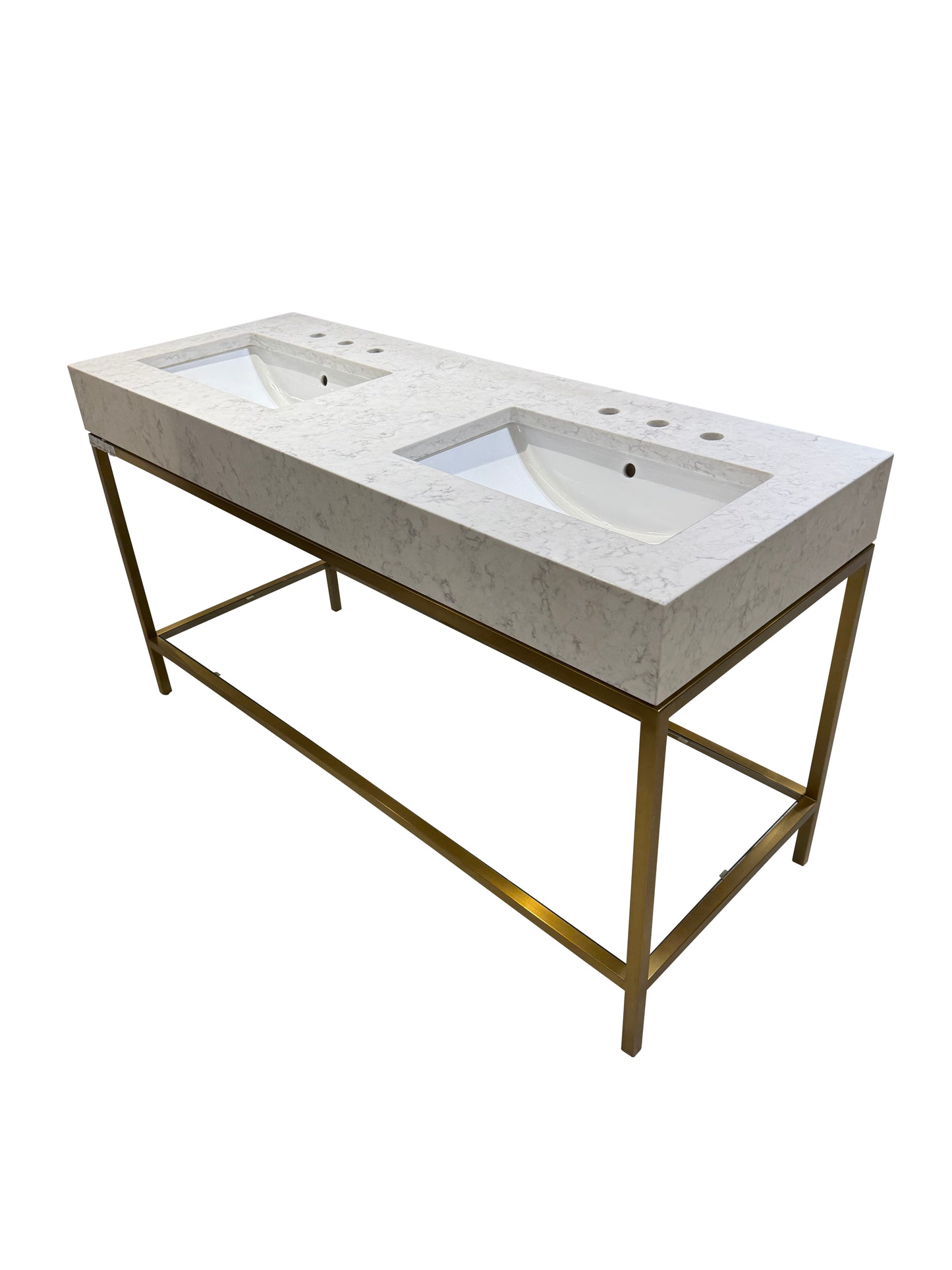 Hudson 60" double vanity washstand brass console with stone top