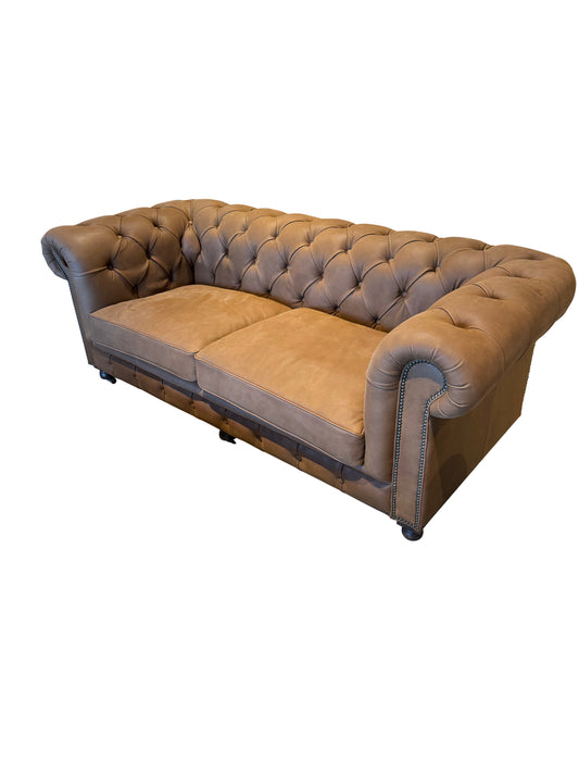 Kensington 84'' Sofa Classic Upholstered Italian Cavallino Leather Cocoa