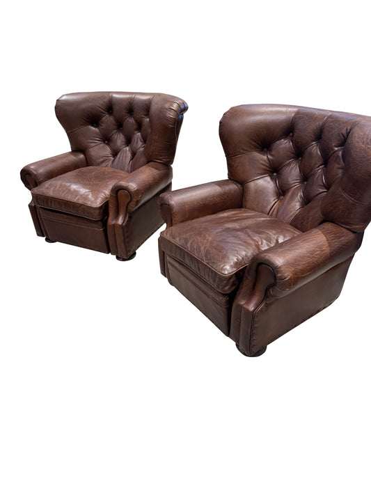 Churchill recliner down nailheads vintage leather cigar