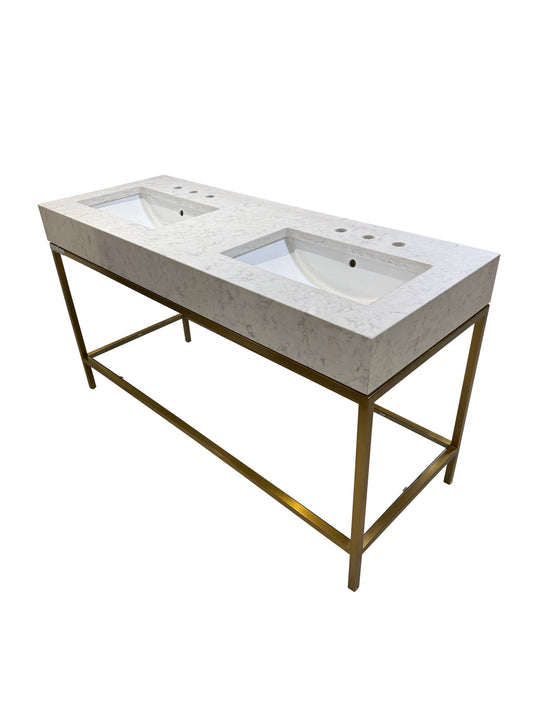 Hudson 60" double vanity washstand brass console with stone top